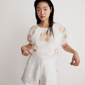 NWT Madewell Embroidered poplin puff-sleeve cutout crop top